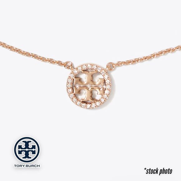 NWT Tory Burch Miller Pavé Logo Set - 18k Gold Plated Necklace & Earrings $196 - Picture 4 of 12